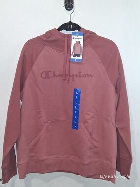Champion Mauve Pink Script Logo Pullover Hoodie